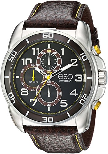 ESQ Men's 'Sport' Quartz Stainless Steel and Leather Casual Watch, Color:Brown (Model: 37ESQE21101A)