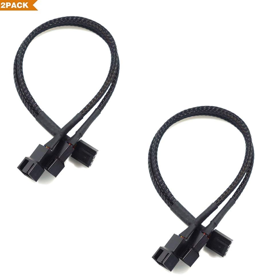 4 pin Fan Splitter Power Cable PWM Fan Power Extension Cable Computer Fan Y Splitter Extension 1 to 2way Fan Splitter Black Sleeving