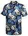 HOTOUCH Mens Hibiscus Tropical Shirt Aloha Hawaiian Shirts Satin Casual Button Down Shirt Navy Blue L