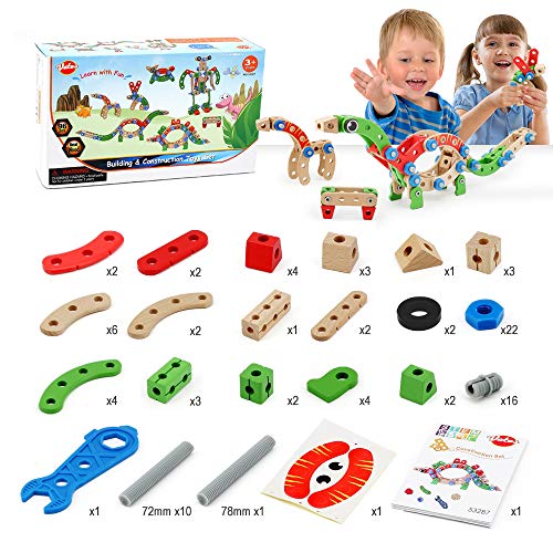 VATOS STEM Toys For 4 Year Old Boys 96PCS Wooden Building Toys For 3 5