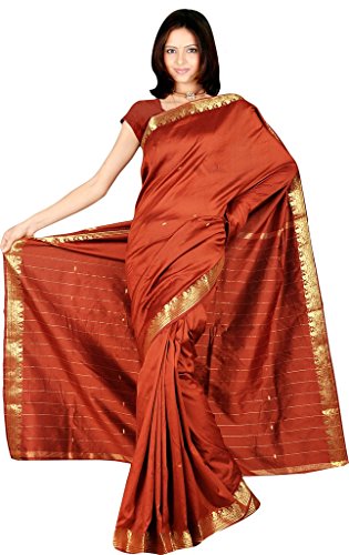 Indian Women's Traditional Art Silk Saree Sari Drape Top Veil fabric Brown