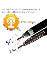 Netvip   Adaptador WiFi de 1200 Mbps, USB 3.0, tarjeta de red inalámbrica, 802.11ac b g n, dongle WiFi con doble correa de 5,8 GHz 2,4 GHz, 5 dBi, antena de alto rendimiento para PC escritorio portátil, compatible con Windows 10 8 7 XP Vista Linux Mac