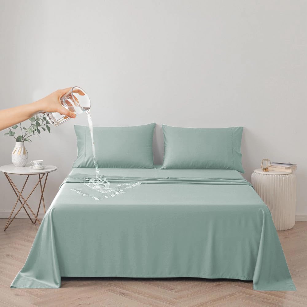 DUJUIKE Waterproof Bed Sheet Cover,Pet Hair Resistant Bed Sheet Cover for Dog and Cats, Mattress Protector for Children, Bed Liner Cover with Waterproof Breathable Fabric (Green, Queen 200 x 230 cm)