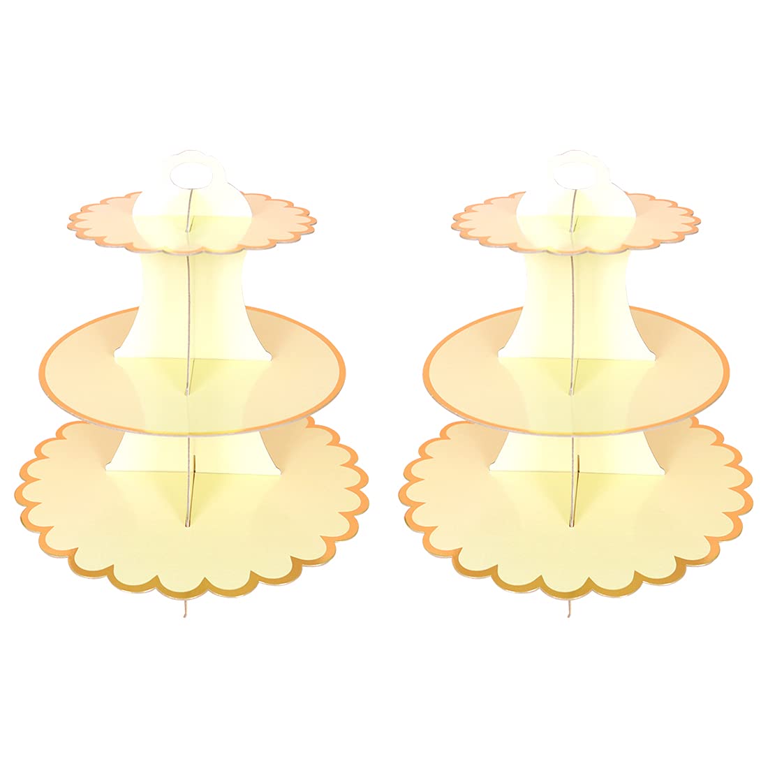 2 PACK Cardboard Cake Stand, 3 Tier Paper Dessert Round Cupcake Holder Tower Disposable Pastry Stand for Birthday, Afternoon Tea,Wedding Party Anniversary Christening Fruit Desserts Display(Yellow)