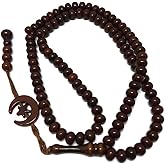 Islam Prayer Tasbih 99 Beads AMN-303 Muslim 8 mm. Rosary Bead Moon Star Decorated Tassels Haj Eid Ramadan Gift (Brown)