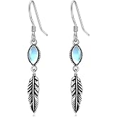 HPQQ Feather Earrings for Women 925 Sterling Silver Western Boho Drop Dangle Earrings Vintage Feather Jewelry Gifts