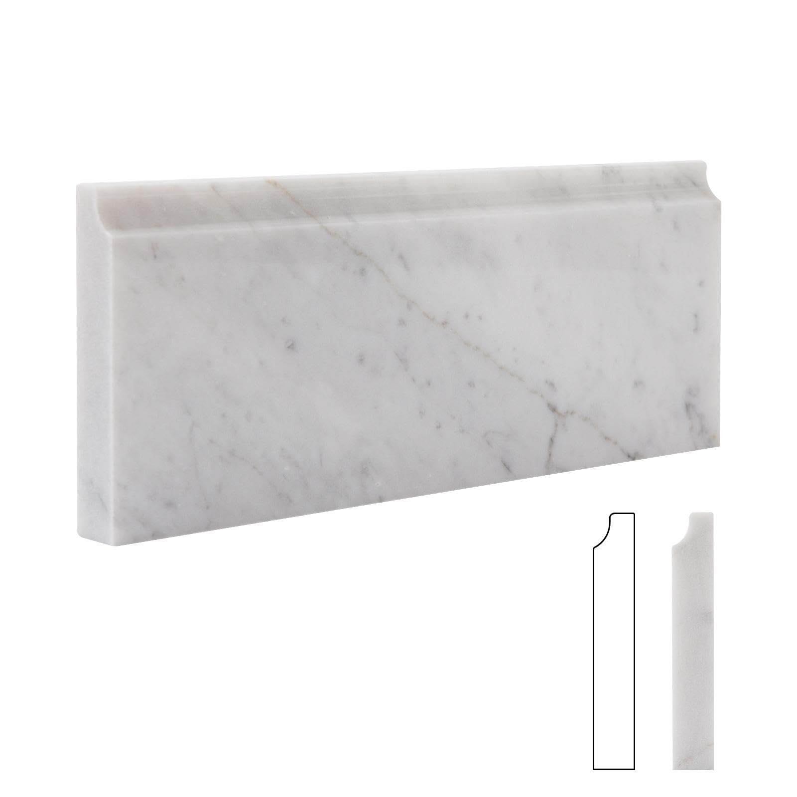 Photo 1 of Adolif Carrara White Marble Baseboard Trim Molding, 4.5"X12" Polished Wall Base Moulding for Kitchen Bathroom Wall Floor Shower, 4 Pcs