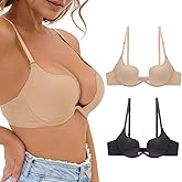 Sexy Code 1701 Womens Low Plunge Push Up Bra with Clear Straps Low Cut Convertible Underwire Padded Cleavage Bra