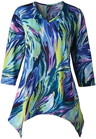 Women's Tunic Top - Bright Blue &amp; Green Sea Glass Swirls Butterfly Hem - Medium