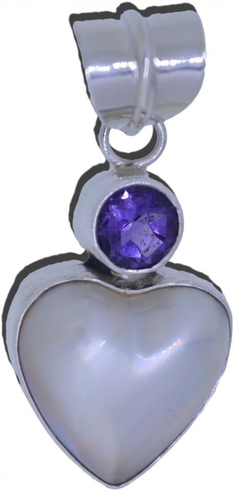 Heart Shaped Cream Cultured Pearl Purple Amethyst Pendant Sterling Silver 925