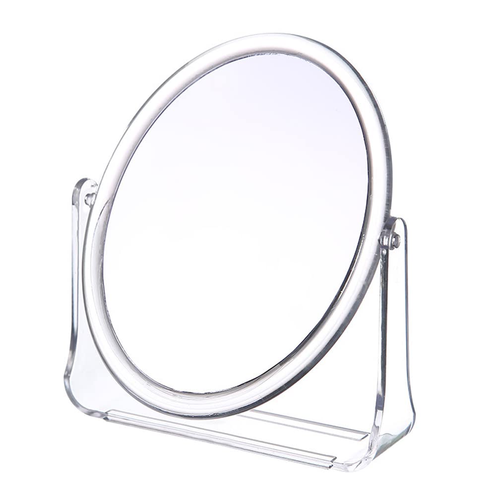 Hosoncovy 360 Rotating Vanity Mirror Double Sided Desktop Makeup Mirror Foldable Tabletop Mirror Full Length Mirror Cosmetic Mirror Free Standing Mirror for Bathroom Bedroom (Round)