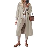 Tankaneo Womens Long Trench Coat Single Breasted Oversized Windproof Overcoat Fashion Outerwear