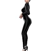 xinxinyu Womens Shimmery High Neck Long Sleeve Stirrup Bodysuit with Dual Zippers - Zentai Costume for Cosplay & Dance