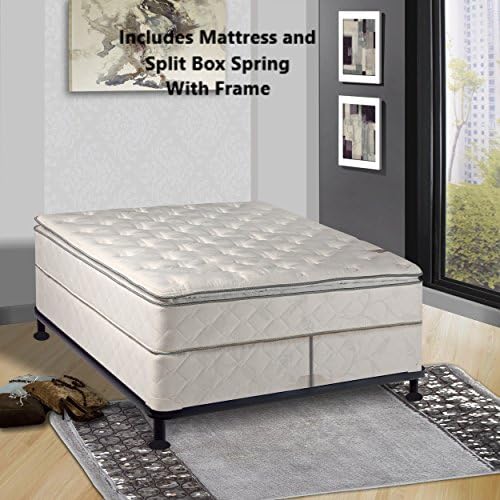 Continental Matress Medium Plush Pillowtop Innerspring Fully Assembled Mattress, And 8" Wood Box Spring/Foundation Set With Frame, California King, Size