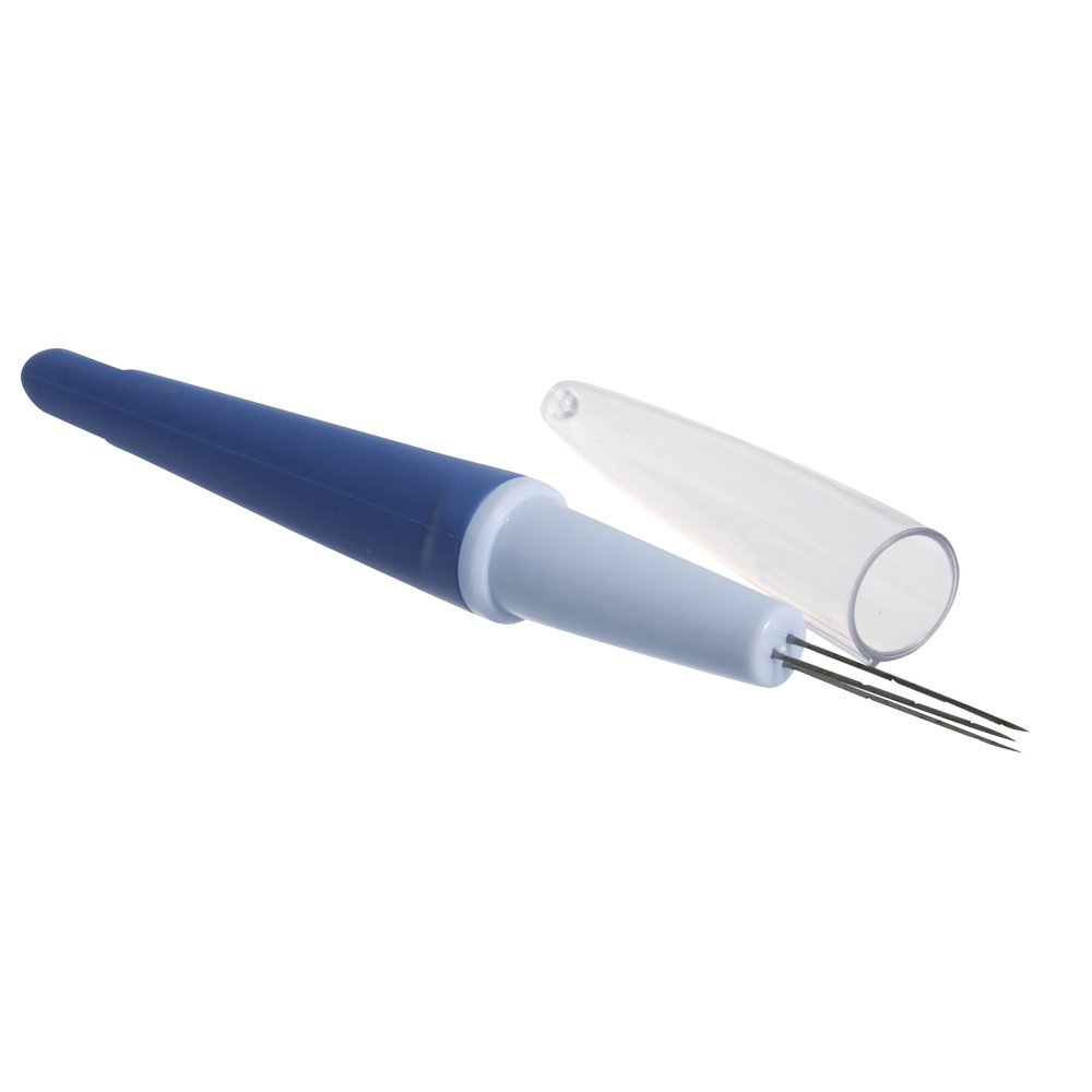 Rayher Felting Needle Tool with 3 Needles, Multi Needle Punch Tool for Needle Felting, Felting Pen, 15.5cm, blue, 53278000