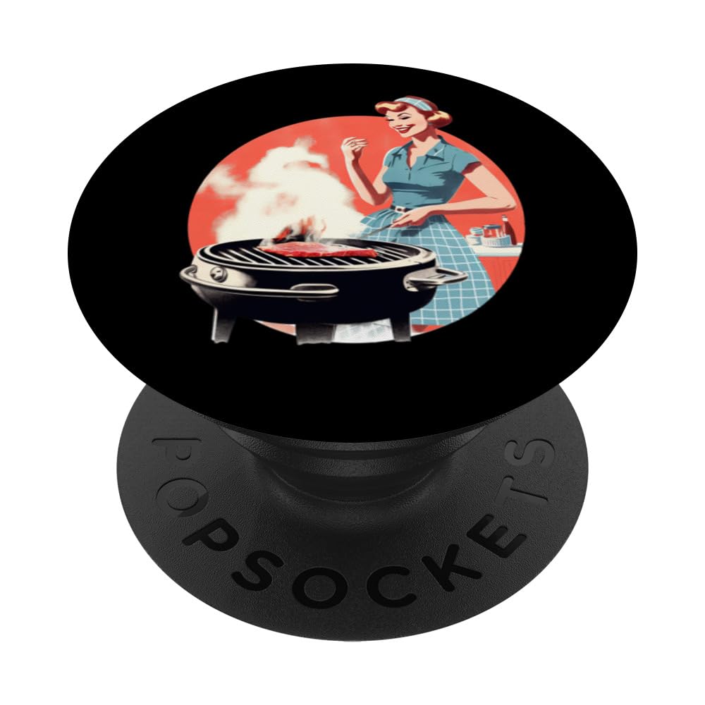 Housewife grilling - fiftees retro design - grillqueen PopSockets Swappable PopGrip