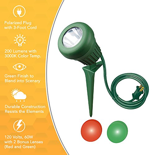 Yard Master 0434 LED 60W 200 Lumen Stake Light, 5 LEDs, Green with 2 Extra Lenses
