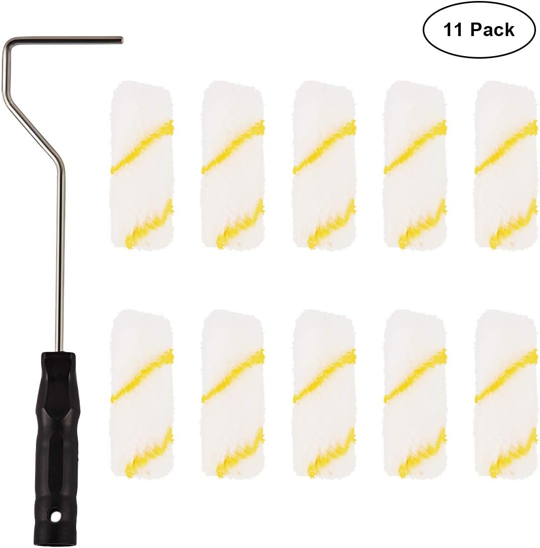 PILOT FISH 11Pcs Paint Roller Brush, 4'' Professional Wall Painting Roller Brush, Paint Roller Tools with Roller Covers Kit for House Repair and Professional Painting Walls - - 