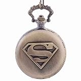 Topearl Superman The Man of Steel Superhero Quartz Pocket Watch Chain Value Quality Bronze