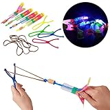 Chapter Seven 12 Amazing Arrow Rocket Copters. 2 Led Lights Helicopter Flying Toy - Elastic Powered Sling Shot Heli. Slingshot Arrows to Flare Copter