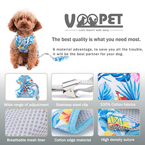 voopet Beach Style Soft Dog Harness, Puppy Breathable Mesh Front Padded Vest Harness with Leash, Island Style Pets Adjustable No-Pull Walking Harness - Easy Control for Small Dogs & Cats