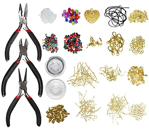 1000pcs Deluxe Gold Plated Jewellery Making Kit by Kurtzy - Includes Jump Rings, Lobster Clasps, Waxed Cord & Heart Pendant - Great for Making Friendship Bracelets, Necklaces, Earrings and More