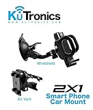 (KuTronics) 2X1 Universal Car Mount & GPS Mount, Secure Phone/GPS to Windshield or Air Vent, Padded, Adjustable Grips, Fits iPhone 6s Plus 6s 5s 5c Samsung Galaxy S7 Edge S6 S5 Note 5 4