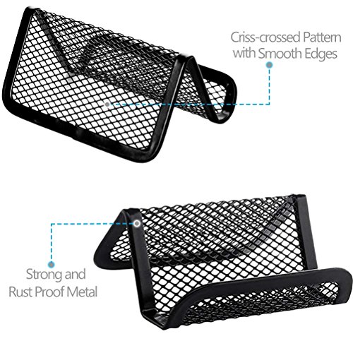 Pack of 6 Metal Business Card Holders | Elegant and Space Saving Black Mesh Name Card Organizer Display for Office Desk, Trade Shows, Exhibits, Conventions | Can Hold Multiple and Any Size Cards