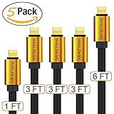 Smallelectric Alloy Gold-Plated 8pin Lightning to USB Sync and Charging Cable, 5 Pack (6 Feet(1), 3 Feet(3), 1 Feet(1))