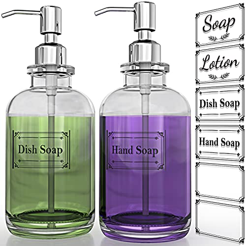 KOLYES Soap Dispenser 2 Pack, Hand Soap Dispensers with 18 Oz Clear Thick Glass Boston Round