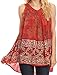 Sakkas Badalea Long Embroidered Sequin Beaded Batik Shirt Printed Tank Top Blouse