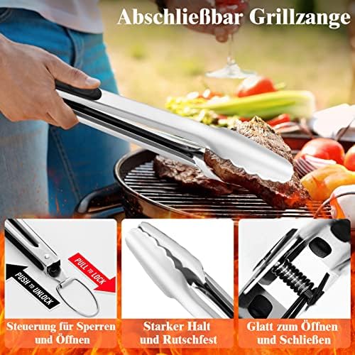 BBQ Grillbesteck Set 30 Grillzubehör aus Hochwertiger Edelstahl Grillzange Grillspachtel Korkenzieher Grillset mit Grillkoffer und Grillmatte für Männer Geschenk für Garten Camping Braun