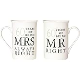 Haysoms Ivory White 60th Anniversary Mr Right & Mrs Always Right Ceramic Mug Gift Set by Happy Homewares