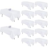 pepmily 12 Pack White 60 x 126 Inch Rectangle Table Cloth for 8 Foot Tables | Wrinkle Resistant, Washable, Polyester Fabric, Rectangular Tablecloth For Dining Banquet Wedding Party