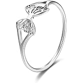 JESMING Women's Butterfly Hollow Stainless Steel Ring - Cute Everyday Silver Rings for Women