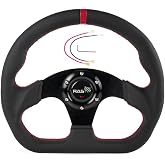 RASTP Racing Steering Wheel,12.6&rdquo; Genuine Leather Steering Wheel (Style C) | 6 Bolts Steering Wheel with Horn Button