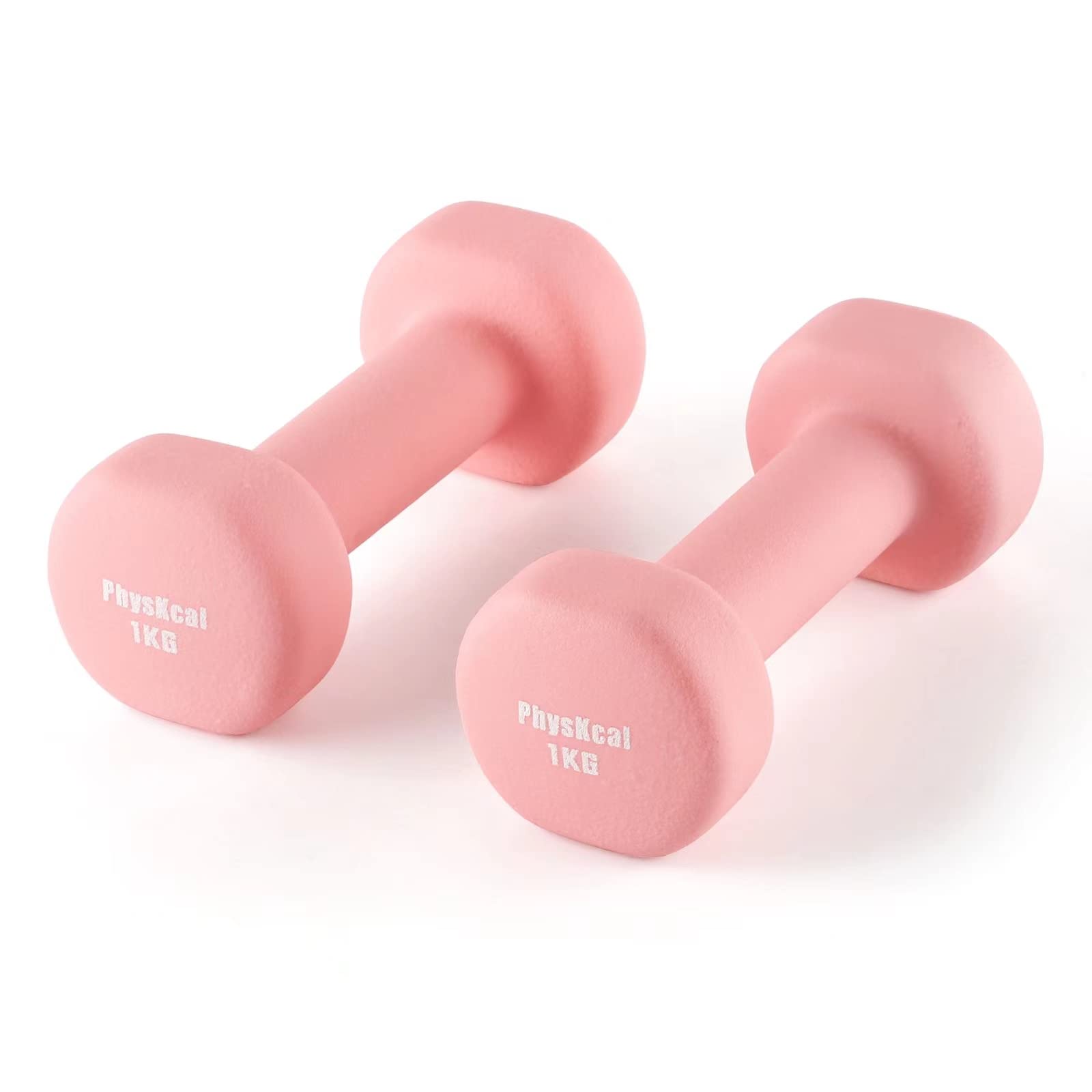 PhysKcal Dumbbells Set of 2 for Home Gym Exercise, Comfy To Hold Soft-touch Grip, Sweat-resistant Neoprene Coating, Pilates Cardio Hand Weights for Toning, Dumbbells in 0.5kg 1kg 1.5kg 2kg 3kg Pair