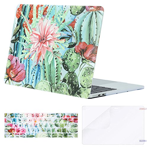 MOSISO MacBook Pro 13 Case 2018 2017 2016 Release A1989/A1706/A1708, Plastic Pattern Hard Shell & Keyboard Cover & Screen Protector Compatible Newest Mac Pro 13 Inch, Cactus Flower