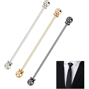 CRAFTYMELODY 3Pcs 3 Colors Collar Pins for Men Classic Brass Ball Head Lapel Pins Gold Silver Platinum Shirt Collar Bar Pin C