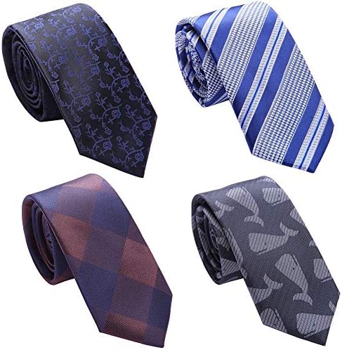 4 Packs Mens Skinny ties 2.4'' woven jacquard Narrow Necktie Mixed set