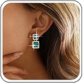 Aneneiceera Vintage Emerald Square Drop Earrings Gold Halo Rhinestone Earring Green Crystal Earring Retro Cz Emerald Stud Earrings for Women