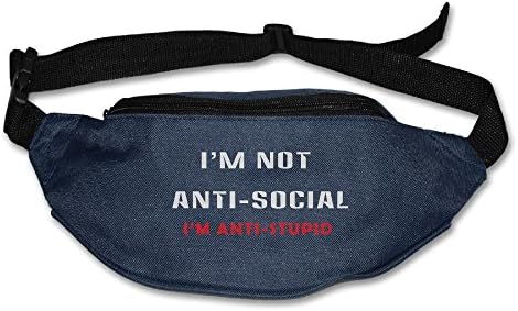 I'm Not Anti-Social Mens&amp;Womens Sport Style Waist Pack Sling Pocket Super Lightweight For Running And Cycling Navy One Size