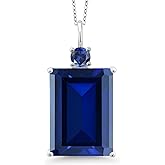 Gem Stone King 925 Sterling Silver Gemstone Birthstone Pendant Necklace for Women | Emerald Cut 18X13MM and Round 4MM | With 18 Inch Chain | Fine Jewelry for Her Mom Wife