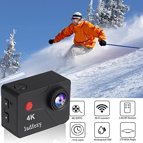 Jadfezy Action Camera 4K with WiFi, Remote Control, Sports Camera with
