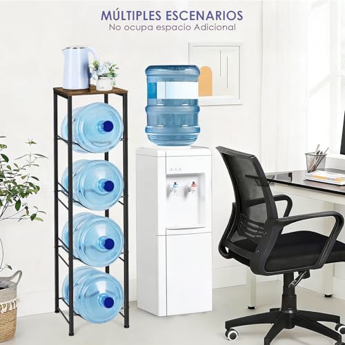 COSENGA Soporte para Botellas de Agua, Organizador para Botellas de Agua de 5 Niveles con 4 Ranuras Soporte para 4 Botellas de Agua de 5 Galones Desmontable para Cocina, Oficina y Sala de Estar, Negro