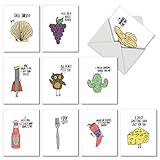 Fun Puns Blank Note Cards (Box of 10) Funny All Occasion Greeting Card with Envelope Cartoon Animated Stationery for Clever Birthday, Business, and Well Wishes Pun Notecards (4 inch x 5 inch) M2975OCB