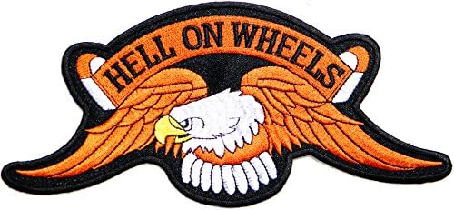 9" Big HELL ON WHEELS Eagle Hawk American Bald Funny Motorcycles Outlaw Hog MC Biker Rider Hippie Punk Rock Jacket T-shirt Patch Sew Iron on Embroidered Sign Badge