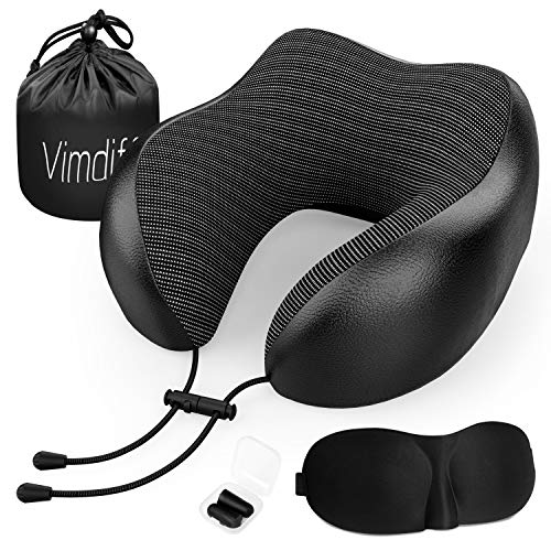 Updated 2020 Version Travel Airplane Pillow 100% Pure Memory Foam Neck Pillow, Comfortable & Breathable Cover, Machine Washable, Airplane Travel Kit with 3D Contoured Eye Masks, Earplugs - Thumbnail 7