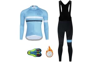 MOXILYN Men Cycling Clothing Set Winter Long Sleeve Jacket Bike Jersey Kit Plus Velvet Riding Clothes + Cycling Pants with 20D Pad