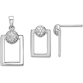 925 Sterling Silver Rhodium Plated Micro Pave Cubic Zirconia Rectangel Earrings and Pendant Necklace Set Jewelry Set for Women